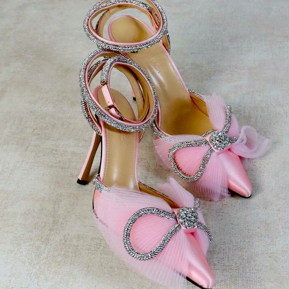 MACH & MACH Double Crystal Bow High Heels Size in Powder Pink EU 39.5 US 9.5